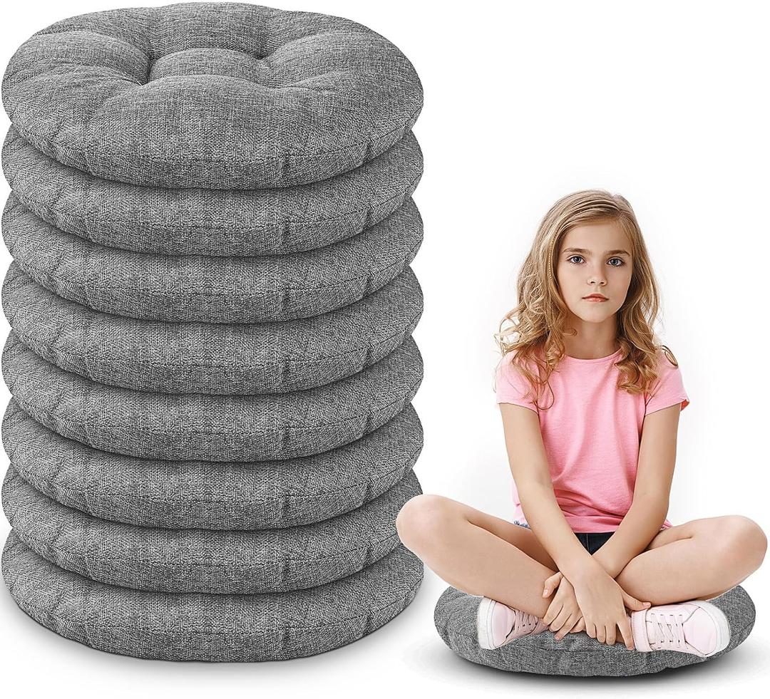 Fumete 8 Pcs 16 Inch Round Floor Cushions for Kids and Toddlers, Flexible Seating Classroom Furniture Floor Pillow for Home, Daycare, Preschool, Yoga and Meditation (Gray), 40 x 40 x 9 cm/ 16 x 16 x 3.6 inches