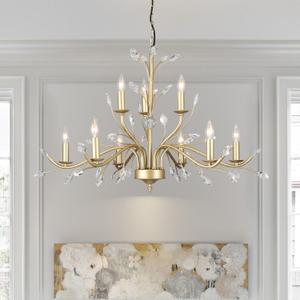 Vintage Crystal Chandeliers 9-Lights Gold Tree Branch Chandelier for Living Room, Crystal Pendant Chandelier Lighting Fixtures for Dinning Room Entryway Foyer Bedroom etc.