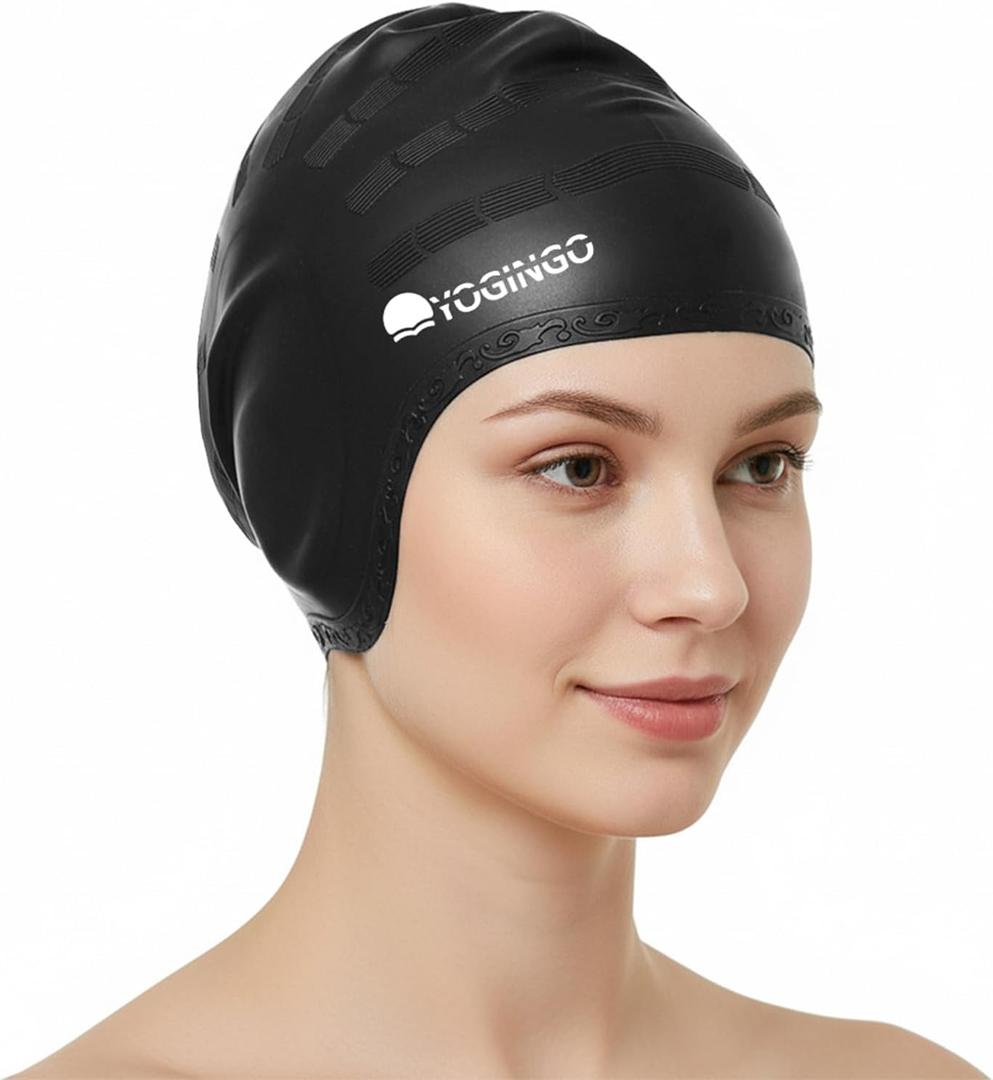 Swimming Cap - Silicone Swim Cap for Women & Men, Long Hair Swim Cap for Adults, Older Kids, Keep Hair Dry and Protect Ears