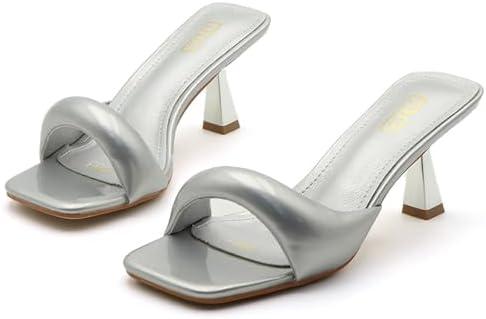 RYNKOMA Women's Leather One Band Square Open Toe Stiletto Slide Sandals Fashion Slip-On Sexy Kitten Heel Mule Sandals Wedding Party Evening Prom Dance Backless Dress Slipper Pump Shoes Size 37