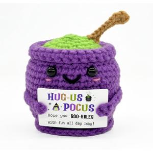 2 x Halloween Positive Cauldron Pot Crochet  Emotional Insprirational Support Gifts for Women Men - Cheer Birthday Gifts for Friends Sister Dad Mom Coworker  Halloween Party Decor Crochet Gift