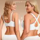 Vertvie Wireless V-Neck Jelly Support Bra Seamless No Underwire Push Up Comfort Everyday Bra for Women(White,36DD)