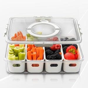 [Dishwasher Safe] Salad Bar Containers for Fridge, Veggie Containers for Refrigerator, Salad Prep Containers for Fridge, Veggie Tray with Lid, Storage & Organizer for Fruit, Berry, Produce Keeper