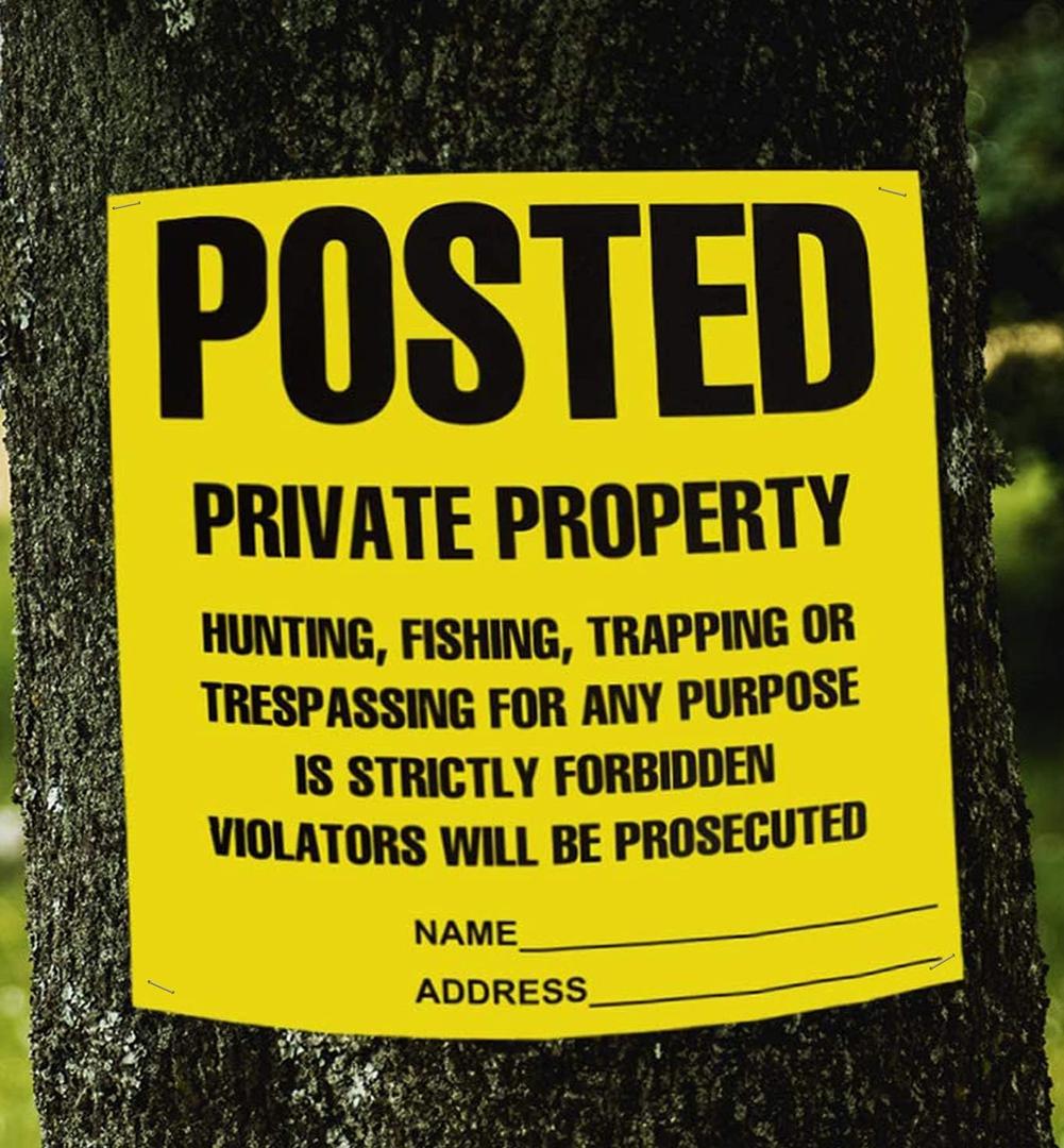 Posted Sign No Hunting No Trespassing 11 x 11 Inch, Yellow Private Property Warning Signs, Outdoor Signs for Fence, Yard, Woods and Property Boundary, 100 Pack