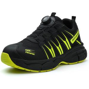 Steel Toe Shoes for Men Women, Breathable Safety Work Footwear with Durable Soft Sole, Comfort Puncture-Resistant Sneakers for Industrial, Black Green - 9.5 Wide Women/8 Wide Men