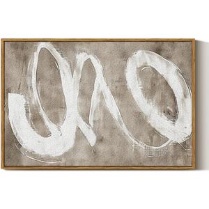 ARPEOTCY Large Framed Canvas Wall Art, 24x36 Inch, Modern Minimalist Abstract Art Prints, Contemporary Neutral Decor for Living Dining Room Hallway Bedroom Fireplace, Sandstone Textured Decor (36L" x 24W", white gestures)