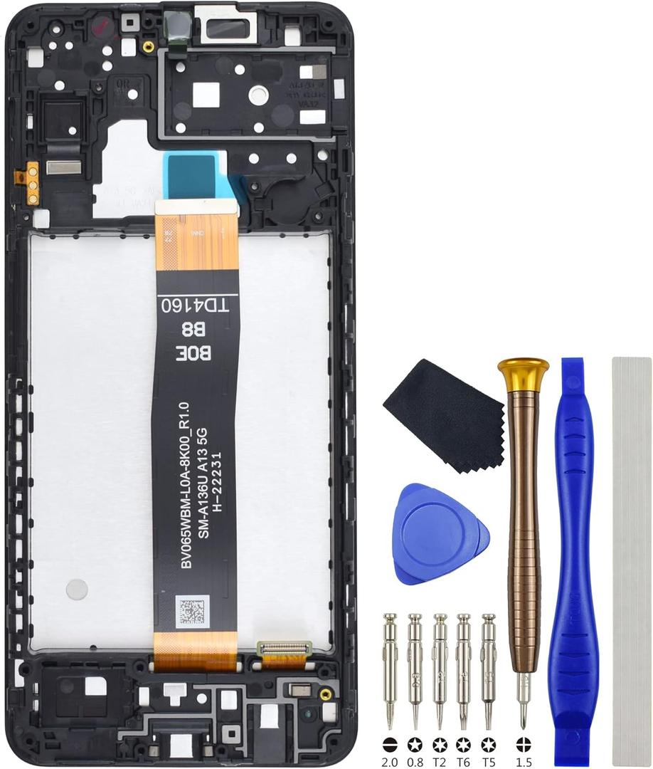 Full LCD Digitizer Touch Screen Assembly Replacement for Samsung Galaxy A13 5G SM-A136Uwith Screen Frame and Tool Kit Black 6.5"