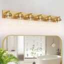 IZORRO Bathroom Vanity Light Fixture, 6-Light 46 Inch Gold Bathroom Light Fixtures Over Mirror, with Clear Glass Shade, Modern Farmhouse Vanity Lights, Rustic Restroom Lighting Fixtures