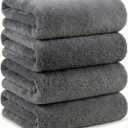 Microfiber Bath Towels Set, Compact Size 20 x 43 in, Hyaluronic Acid-Infused, Soft on Skin, 4 Pack, Quick Dry, Absorbent (Dark Gray)