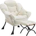 Lazy Chair with Folding Ottoman Modern Large Accent Chair,Contemporary Lounge Leisure Sofa Chair with Armrests Upholstered Sofa Armchair Reading Chair for Bedroom,Dorm & Office (Beige-f)