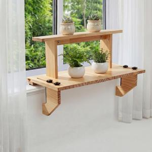 Double-layer Window Sill Extender Plant Shelf, 20+21 Inch Detachable Adjustable Window Sill Extender Shelf Stand for Plants Cat Perch, Renter Friendly No Drilling/Damage