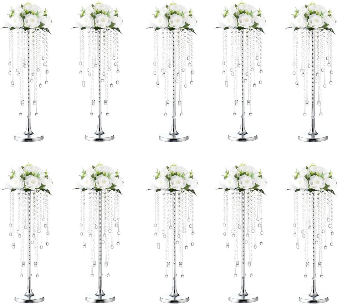 10pcs Crystal Centerpieces for Tables Silver Flower Stand for Wedding Party Centerpiece Decoration Home Decor (10S)