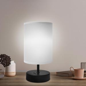 Small Bedside Lamp - Minimalist Table Lamp with Round Gray Fabric Shade - 9 Inch Desk Reading Lamp for Bedroom, Dorm, Living Room, Office - 1 Pack