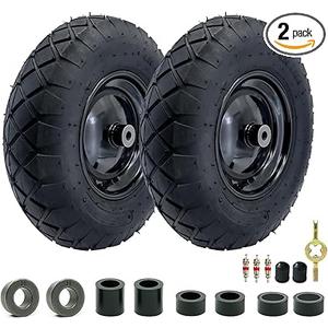 2-Pack of 4.80/4.00-8"Wheels,16" Pnuematic Tires,Steel Rim and 5/8"or 3/4" Axle Bore Hole,3-6" Centered Hub for Wheelbarrows,Garden Carts,Dump Cart,Utility Wagon and More，All Purpose Utility Tire