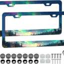 Galaxy Forest License Plate Frame - 2 PCS Watercolor License Plate Holder, Rust-Proof Aluminum Alloy License Plate Cover Decoration with Screws Caps for Standard Us 12x6 Inch