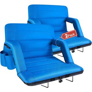 Extra Wide Stadium Seats with Back Support 2 Pack, Bleacher Chairs with Back and Cushion Folding Stadium Chairs, 6 Reclining Positions Waterproof Bleacher Seats (Extra Wide|25" Blue)