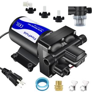 Water Pressure Booster Diaphragm Pump 110V AC for House,70PSI 5GPM Water Transfer Pump with Plug,On Demand 4-Chamber Self-Priming Water Pump with Filter for Bathroom Kitchen Irrigation Spray