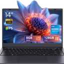 UOWAMOU 14" Laptop Windows 11 Pro - Intel N5095 Quad-Core, 8GB RAM 128GB SSD, WiFi 5/ Bluetooth 5.0, Webcam Privacy Cover, Preloaded Office 2024 - Ultra-Portable