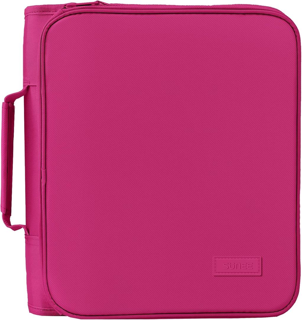 SUNEE Zipper Binder Bag with Handle, 2-Inch 3-Ring O-Ring, 500-Sheet Capacity, Includes Zip Pocket, 5-Tab Expanding File Folder, Multi-Pocket Organizer Binder for Middle School, Berry Pink