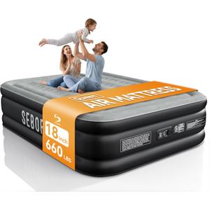 Air Mattress with Built-in Pump 18", Comfortable Self-Inflating Air Mattress with High-Speed Pump, Durable Blow Up Mattress Queen with Storage Bag for Guests (Dark Gray, 18" Queen)