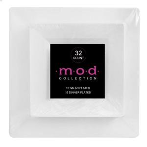 Mod Square Combo Plates, White, 6.5" & 9.5", Case of 128 (4 packs x 32)