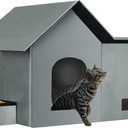 Cat Houses for Outdoor Cats-Large Weatherproof Cat Bed for Indoor Cats,Collapsible Warm Feral Cat Shelter with Removable Soft Mat and Bowl for Winter (Gray, Large)