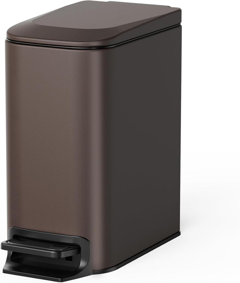 Cesun Small Bathroom Trash Can with Lid Soft Close, Step Pedal, 6 Liter / 1.6 Gallon Stainless Steel Garbage Can with Removable Inner Bucket, Anti-Fingerprint Finish (Brown) (Brown)