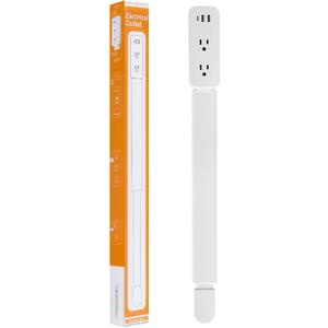 Electrical Outlet Extender Stick - Features USB-A, USB-C and 2 AC Outlets, Extends 22"-34", Rotates 180 Access Hard-to-Reach Outlets, Wall Plug Power Socket Expander Nightstands, Sofa, Desks and More (White)
