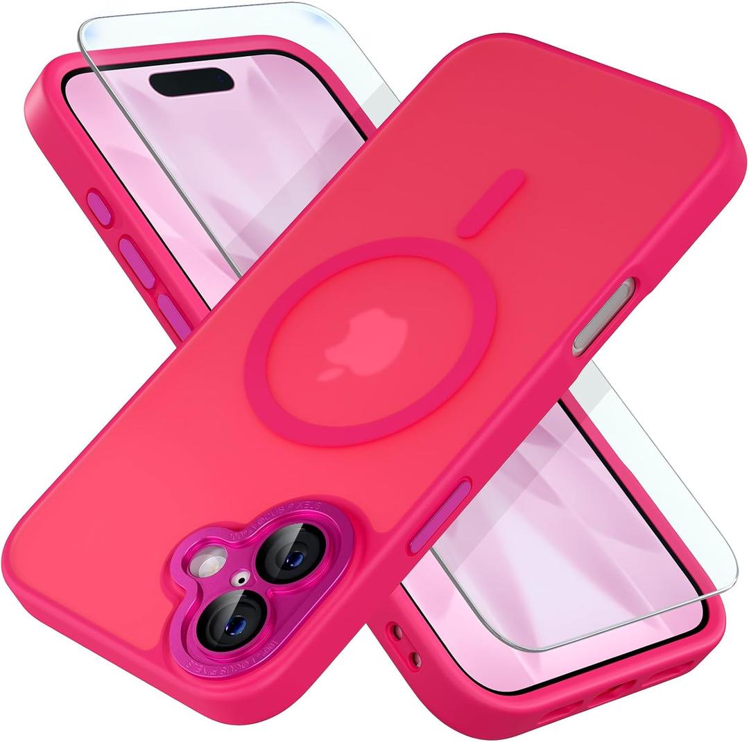 Misea Magnetic for iPhone 17 Case Compatible with MagSafe [Military Grade Drop Protection] Full Camera Lens Protector Translucent Matte Phone Case for Women Girls 6.3 inch, Hot Pink