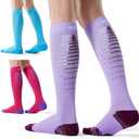 CelerSport 3 Pairs Compression Socks for Men and Women 20-30 mmHg Running Support Socks (Large-X-Large, Purple+rose Red+blue)