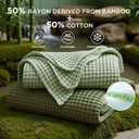 Bedsure Cooling Cotton Waffle Full Size Blanket - Lightweight Breathable Blanket of Rayon Derived from Bamboo for Hot Sleepers, Luxury Throws for Bed, Couch and Sofa, Olive Green, 80x90 Inches