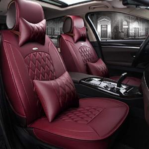 Skysep Red Wine Full Set Universal Fit 5 Seats Car Surrounded Solid Color Waterproof Leather Car Seat Covers Protector Adjustable Removable Auto Seat Cushions with 2 Waist Pillows 2 Headrest Pillows