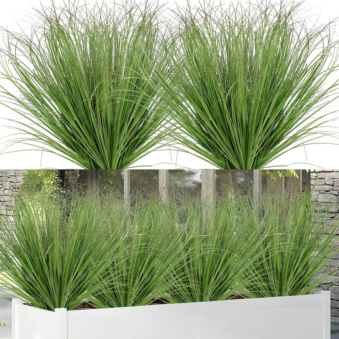 Artificial Grass Plants Outdoor 20 Bundles Fake Wheat Grass UV Resistant Faux Shrubs Bushes Plant Green Onion Grass Artificial Greenery Tall Stems for Indoor Outdoor Office Home Decor