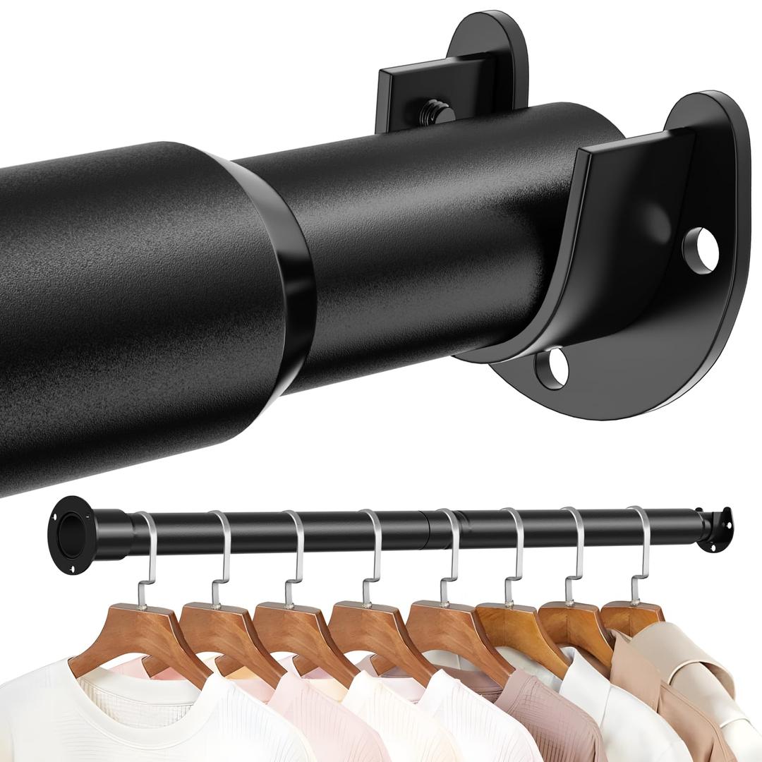Mavivegue Closet Rod, 17 to 28 Inch Adjustable Closet Rods for Hanging Clothes, Heavy Duty Tension Rod, Black Curtain Rod, for Closet, Wardrobes, Bathroom, Laundry