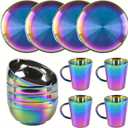 Stainless Steel Dinnerware Set - Plates and Bowls Set With Coffee, Pasta, Kitchen Utensils - KITCHEN AND DINING Essentials- is Dishwasher Safe and Microwave Safe Rainbow