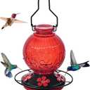 Glass Hummingbird Feeders for Outdoors Hanging, 23Oz Humming Bird Nectar Feeders with Perch, 5 Flower Feeding Ports, Leak Proof Base and Hook for Garden Decor, Gifts for Mom Women (Red)