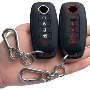TANDRIVE 5-Button Key Fob Cover for 2023-2026 Nissan Rogue Pathfinder and 2024-2026 Sentra, Silicone, 2-Pack, Red and White Button, Black