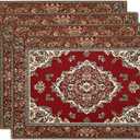 Giwawa 12"x18" Ethnic Boho Placemats Set of 4 Antique Tribal Rustic Red Floral Table Mats Farmhouse Carpet Stain Resistant Washable Linen Place Mat for Kitchen Dining Picnic Party Decor