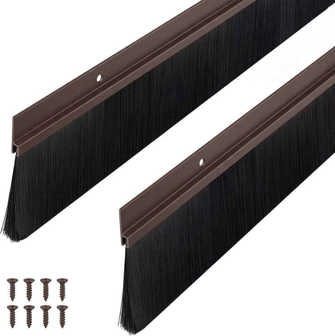 Door Sweep Brush Aluminum, 1.5 x 48 Inch, Brown, 2 Set