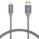 Amazon Basics USB-A to Lightning Charger Cable, Nylon Braided Cord, MFi Certified for Apple iPhone 14 13 12 11 X Xs Pro, Pro Max, Plus, iPad, 10,000 Bend Lifespan, High Speed Transfer, 6ft, Dark Gray