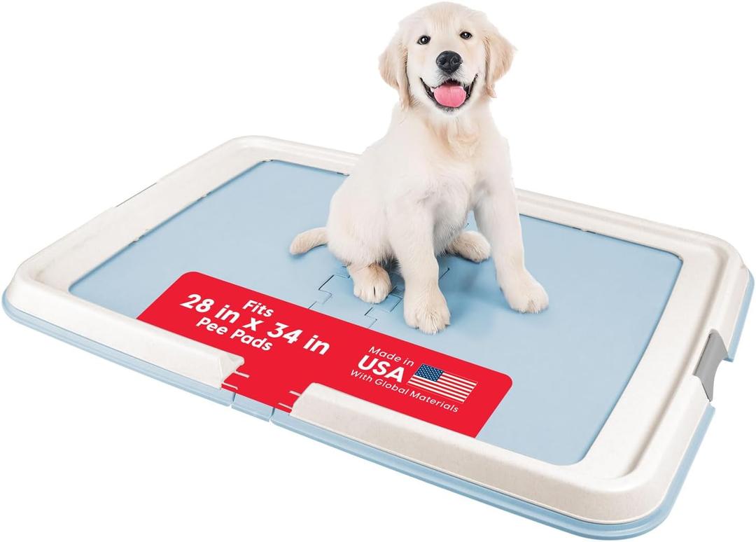 IRIS USA Pee Pad Holder for Dogs and Puppies, Potty Training Tray with Secured Latches, Non-Skid Feet, Leak Protection, Easy Clean Surface, Fits 28"x 34" Puppy Pads Size or Larger, Blue