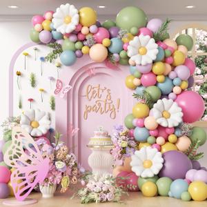 136pcs Flower Balloon Arch Kit with Sage Green Hot Pink Dusty Pastel Purple Flower Balloons for Wildflower Baby in Bloom Baby Shower Birthday Party Decorations