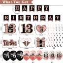 13th Birthday Decorations for Girls, 33pcs It's My 13th Birthday Crown and Sash, Black Rose Gold 13 th Banner Balloons Backdrop Hanging Swirls Paper Fans, 13 Years Old Party Supplies