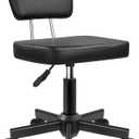 Rolling Stool Chair with Backrest Height Adjustable 360 Swivel Stool with Wheels Square Seat PU Leather Rolling Stool for Bedroom Counter Shop Salon Massage Home Office Drafting Work (Black)