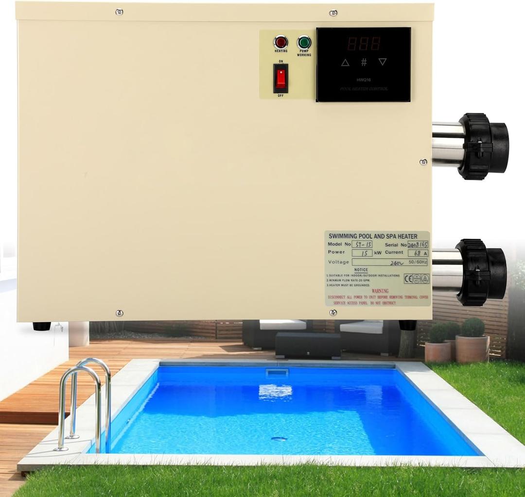 Pool Heater for Above Ground Pool with Digital Touch Display, 15KW 220V Automatic Cycle Heating Bathtub Thermostat for Above Ground Swimming Pool, Spa, Bathtub