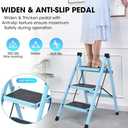 3 Step Ladder, Folding Step Stool for Adults, Lightweight Aluminum Step Ladder, Portable 330 LBS Capacity Ladders for Home Kitchen Library Office, Small Step Stools with Anti-Slip Wide Pedals, Blue