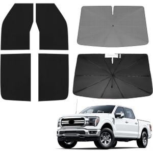 KUST Windshield Sun Shade Umbrella for Ford F150 Hybrid 2021 2022 2023 2024 2025 2026 Rear Window Shades 100% UV Protection and Blackout Privacy 5PCS Car Window Covers Accessories