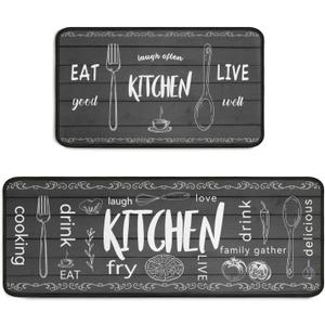Kitchen Rugs Sets of 2 - Non Slip Washable Microfiber Kitchen Rug, Farmhouse Country Kitchens Rugs and Mats for Decor, Sink, Stove, Laundry, Machine Washable,（17"x 48"+17"x 24"）