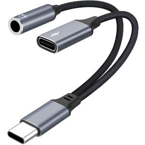 USB C to 3.5mm Headphone Jack and Charger Adapter, 2-in-1 Audio & Fast Charging Splitter for iPhone Supports Hi-Res Lossless Sound 17/16/15/Pro/Pro Max, iPad,