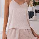 CHYRII Women's Sexy Silk Satin Ruffled Pajamas Sets Cami Shorts Sets Sleepwear (Pink, L)